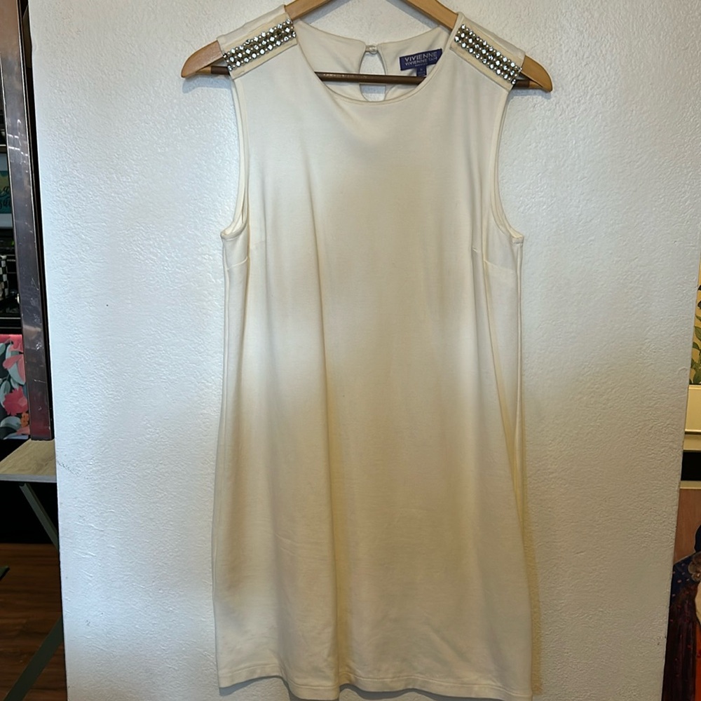 Vivienne Tam pretty cocktail A line dress with jewel bars on shoulder